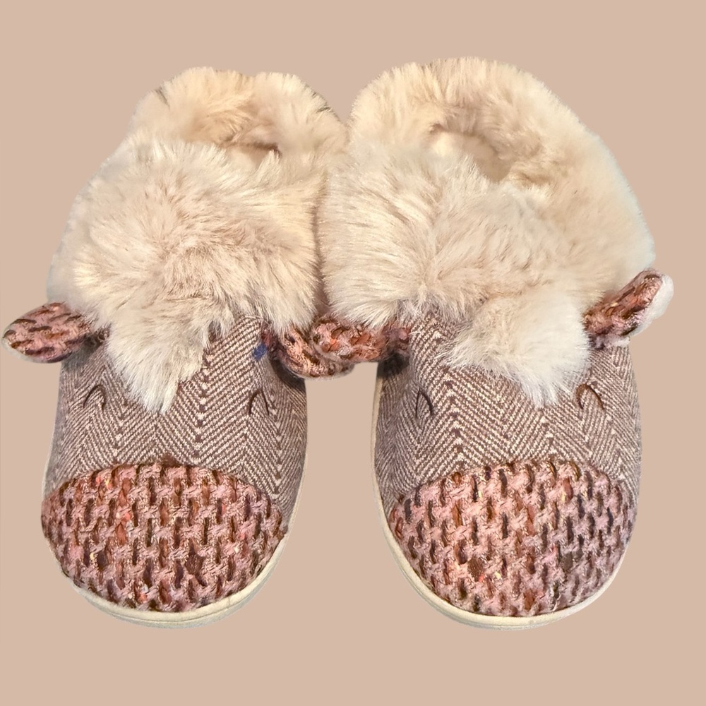 Women’s size medium slippers pony horse face tweed faux fur lined hard soles new